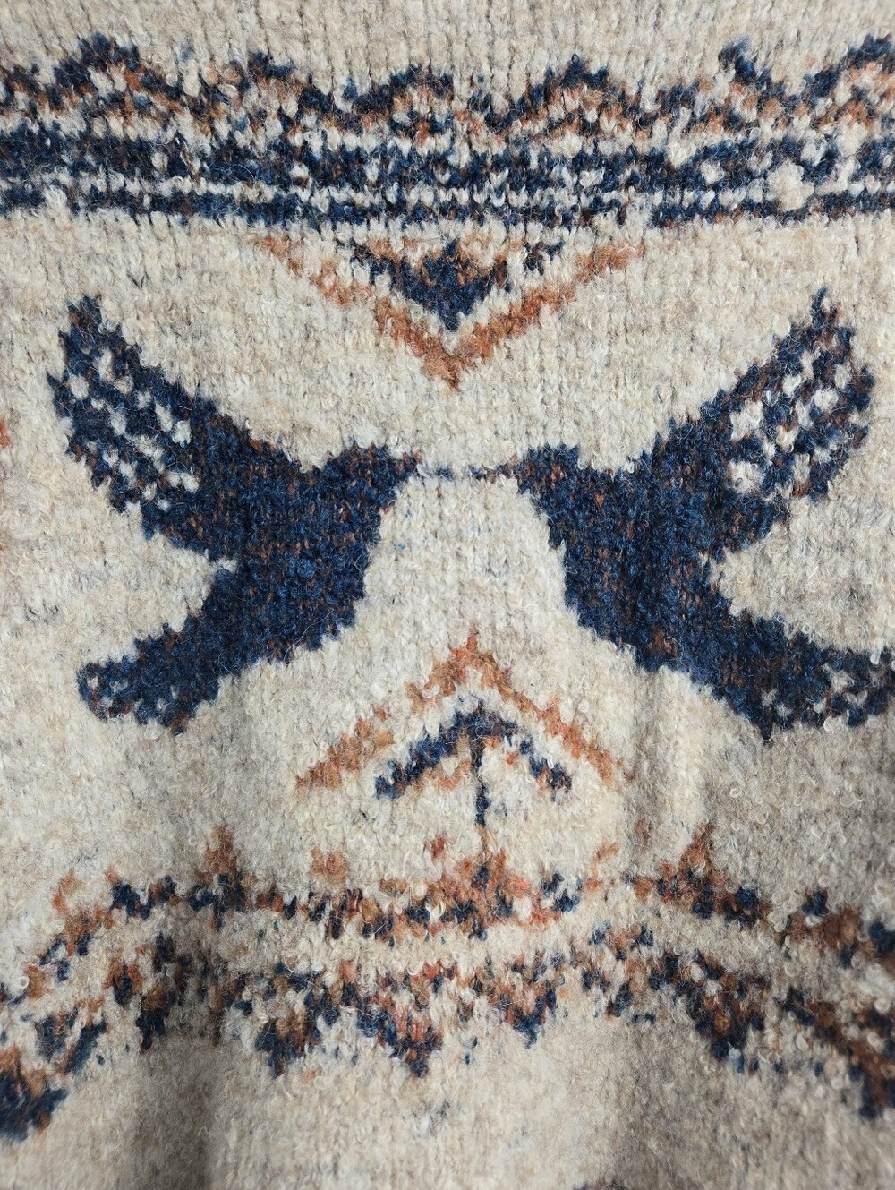 Pilcro Sweater Bird Mock Neck Beige With Navy Trim - Picture 7 of 16